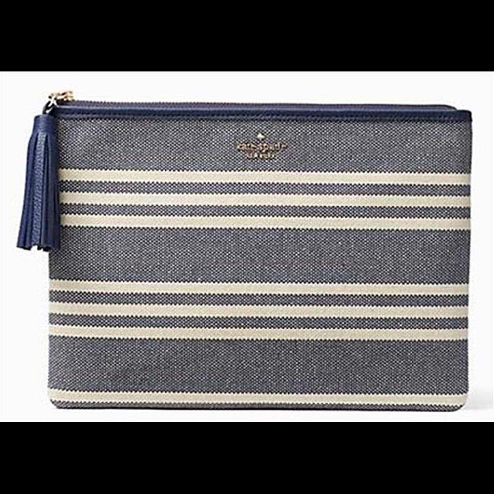 NWT KATE SPADE CLUTCH FABRIC BLUE STRIPE
